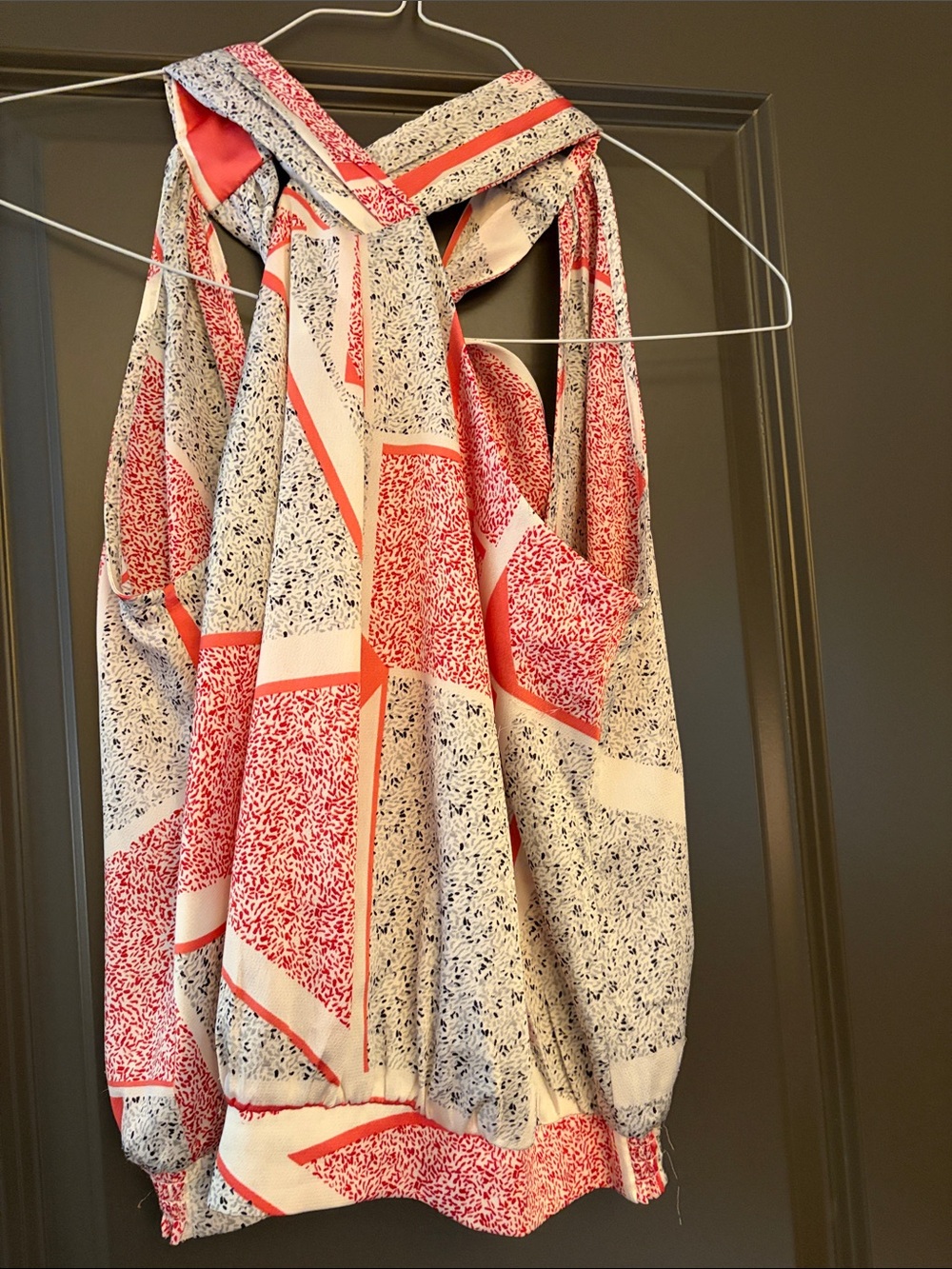 Express Coral and Cream Patterned Halter Tank Top